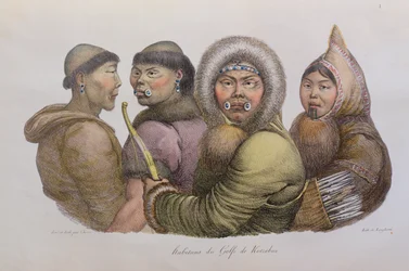 Nativos do Golfo de Kotzebue, Alasca, da Picturesque Travel Around the World, publicado em 1822